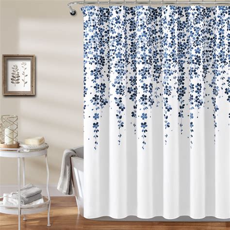 Includes free hooks that are easy to install and slide. . Navy blue shower curtain